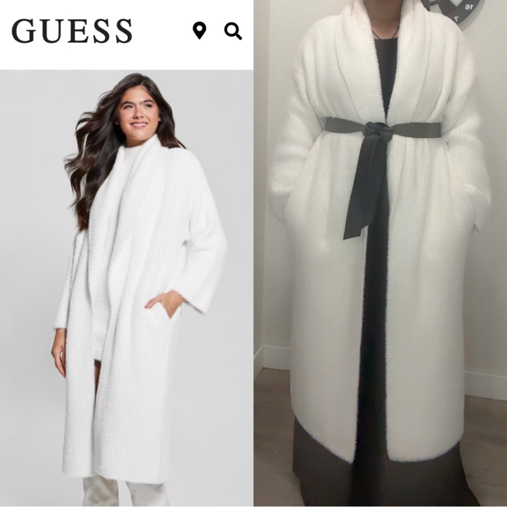 GUESS Oversized Women's White Cozy Cardigan Coat